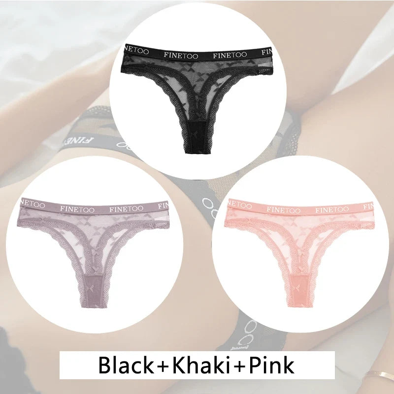 3Pcs/set Lace Thongs Women Floral G-string Underwear Trendy Letter T-Back Underpants Sexy Low Waist Bikini Panties Ladies Panty