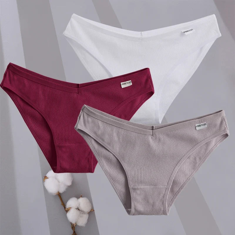 3PCS/Set Women Cotton Briefs Panties Ladies Sexy Solid Color Low Waist Underwear Female Soft Breathable Intimates Lingerie 2024