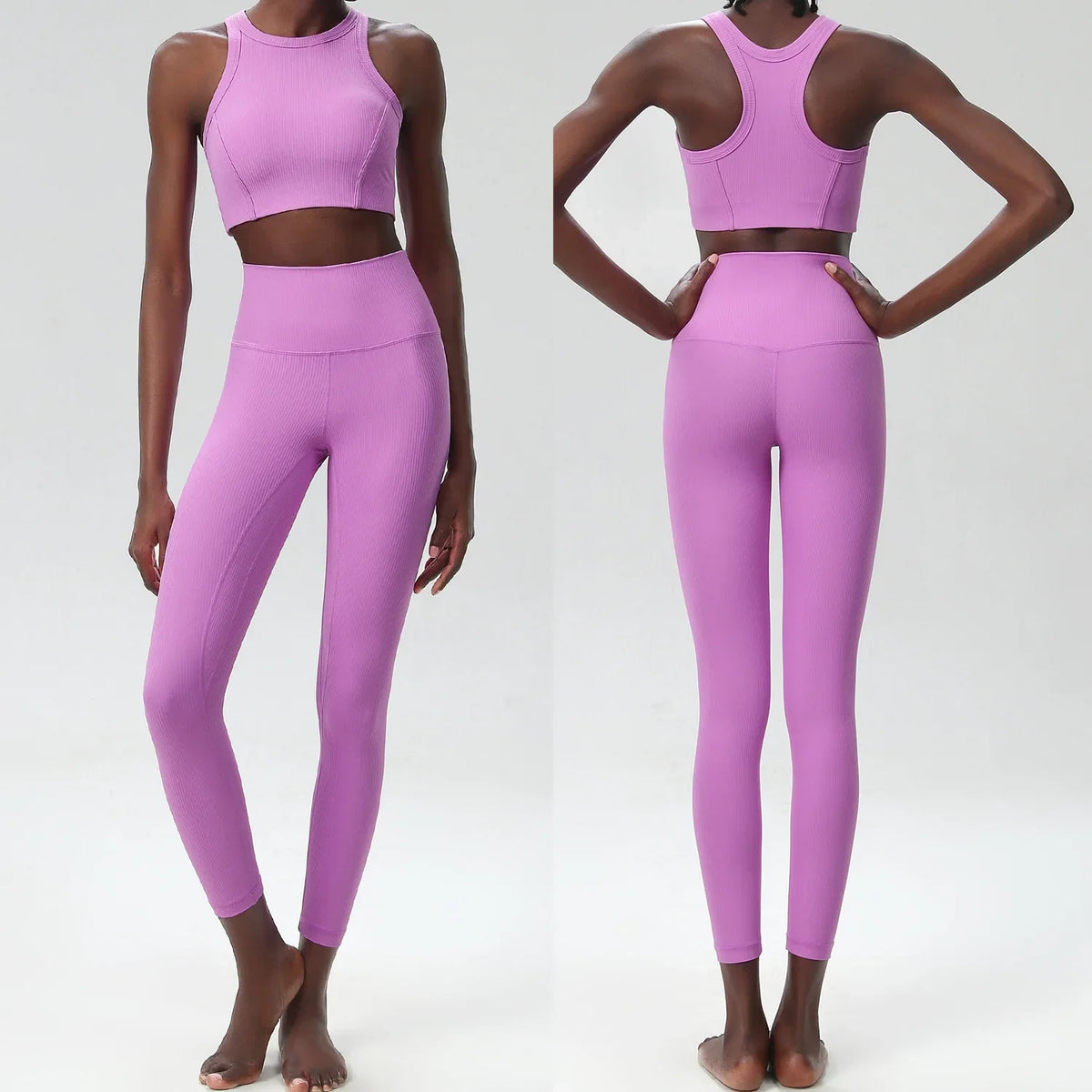 Yoga Set 2 Pieces Women's High Waisted Leggings Sports Vest Exercise Clothing Workout Outfits Fitness Sportswear Gym Tracksuit