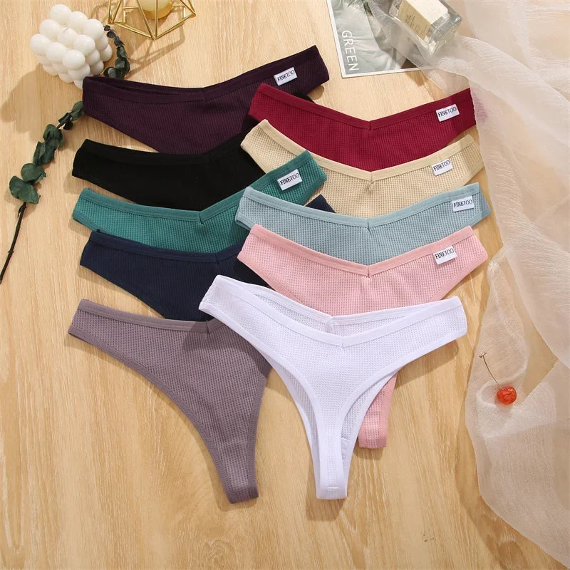 3Pcs/set Women Cotton Waffle Style G-string Panties Ladies Soft Thongs Female S-XL Low-Rise T-Back Panties Bikini Underwear 2023
