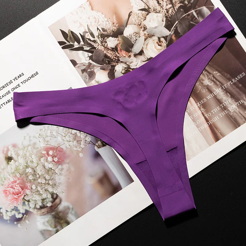 Ice Silk Leopard Women Panties Sexy G String Thong Seamless Underwear T Back Candy Color Girls Briefs Underpants Plus Size M-XXL