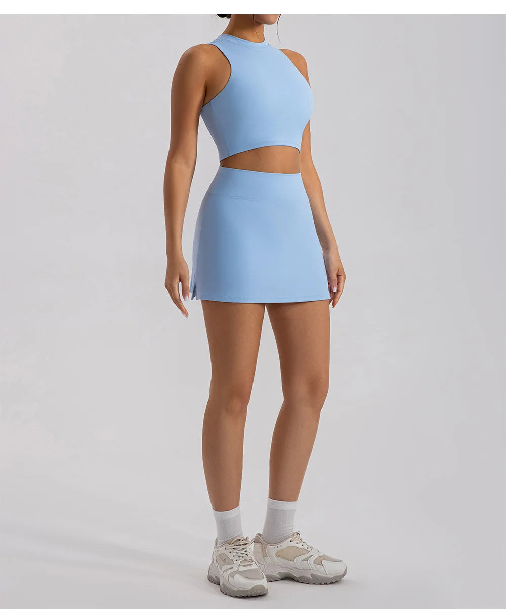 Sports Short Skirt Yoga Set 2PCS Women Tracksuit Gym Tennis Skirt Set Workout Sportswear Golf Dance Athletic Sport Suit