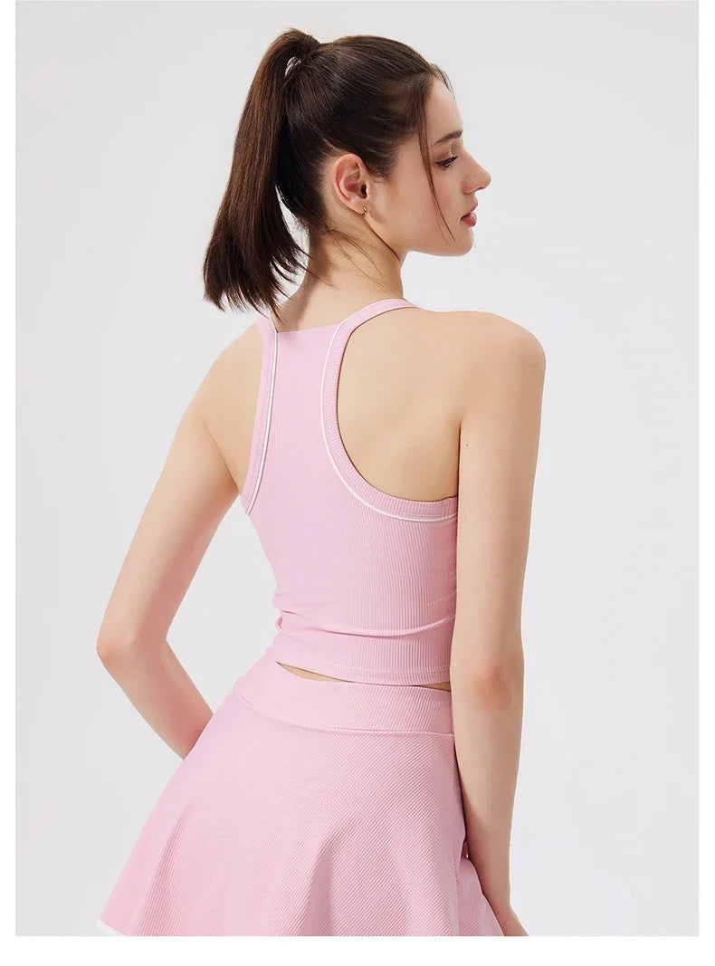 2PCS Women Tracksuit Yoga Set Gym Bra Sports Short Skirt Workout Sportswear Running Tennis Clothing Gym Wear Athletic Sport Suit