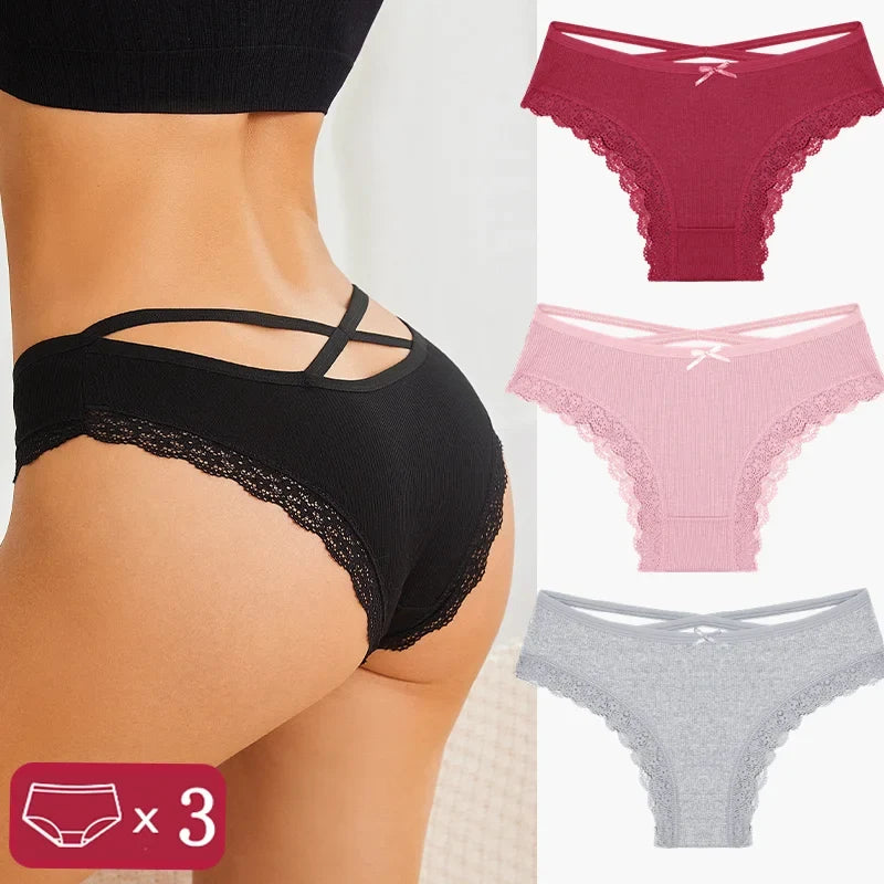3Pcs Women Cotton Panties Seamless Hollow Sexy Design Unique Low Waist Women Panty Breathable Girl Underwear Soft Lingerie S-XL