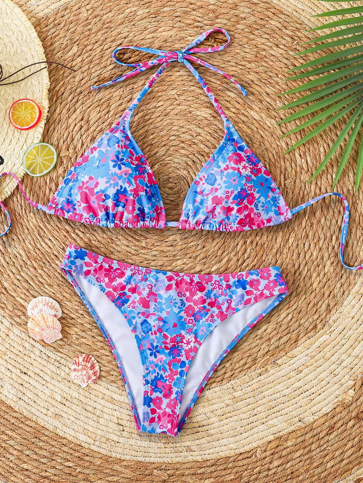 2025 New Women's Black Ground White Dot Printed Swimsuit Halter Neck Low Waist Bikini Set For Summer Female Swimwear Brazilian