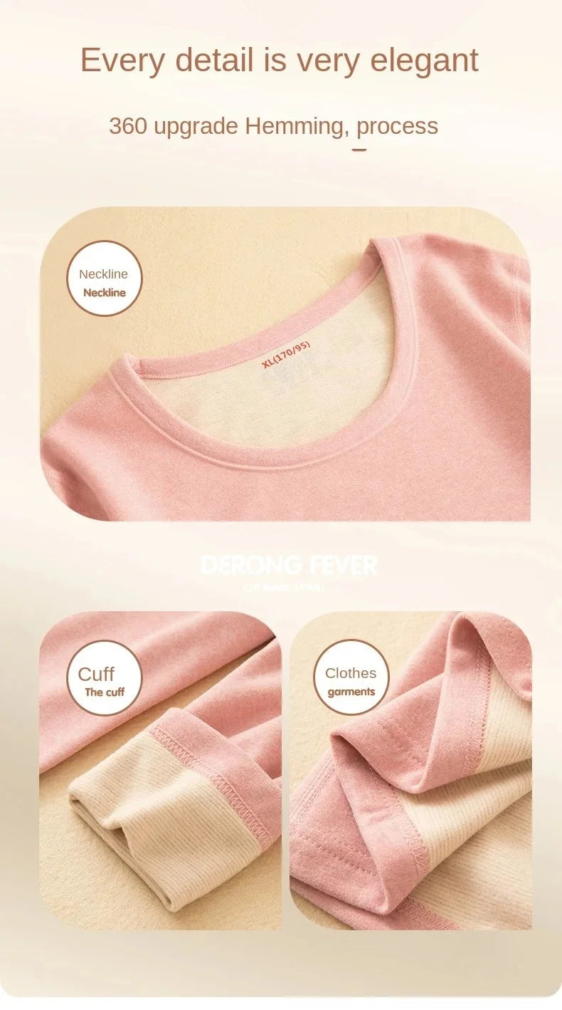 Wool Silk Thermal Underwear Set Double-sided Cashmere Long Johns Plus Cashmere Thick Autumn Winter for Men Women Warm Underwear