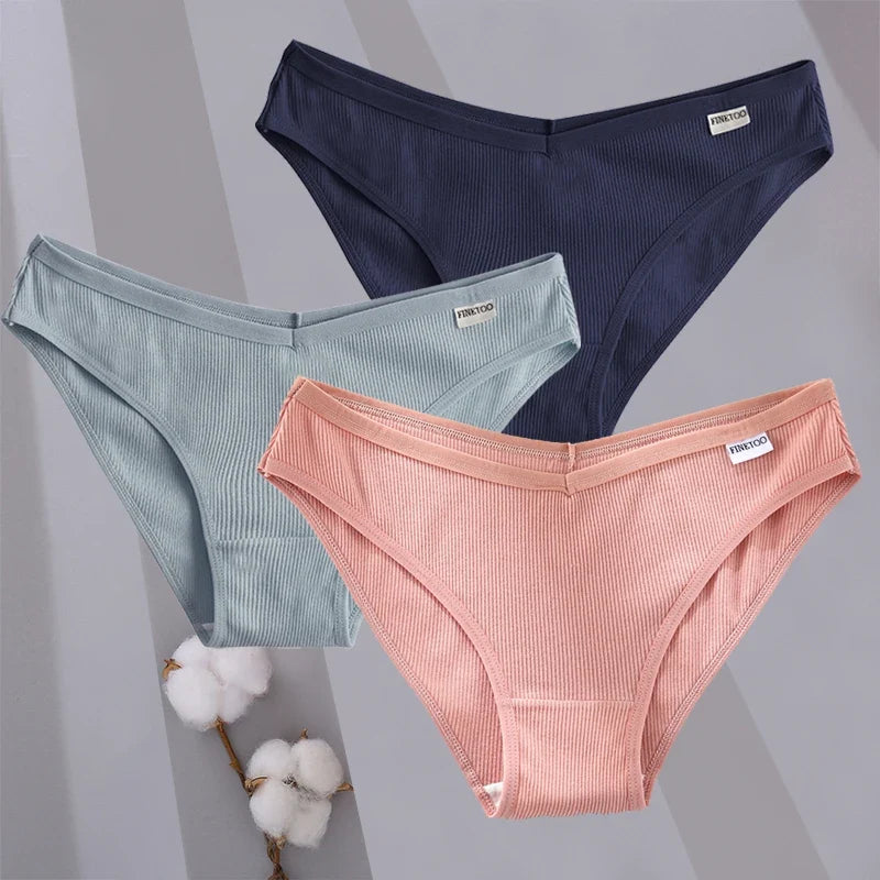 3PCS/Set Women Cotton Briefs Panties Ladies Sexy Solid Color Low Waist Underwear Female Soft Breathable Intimates Lingerie 2024