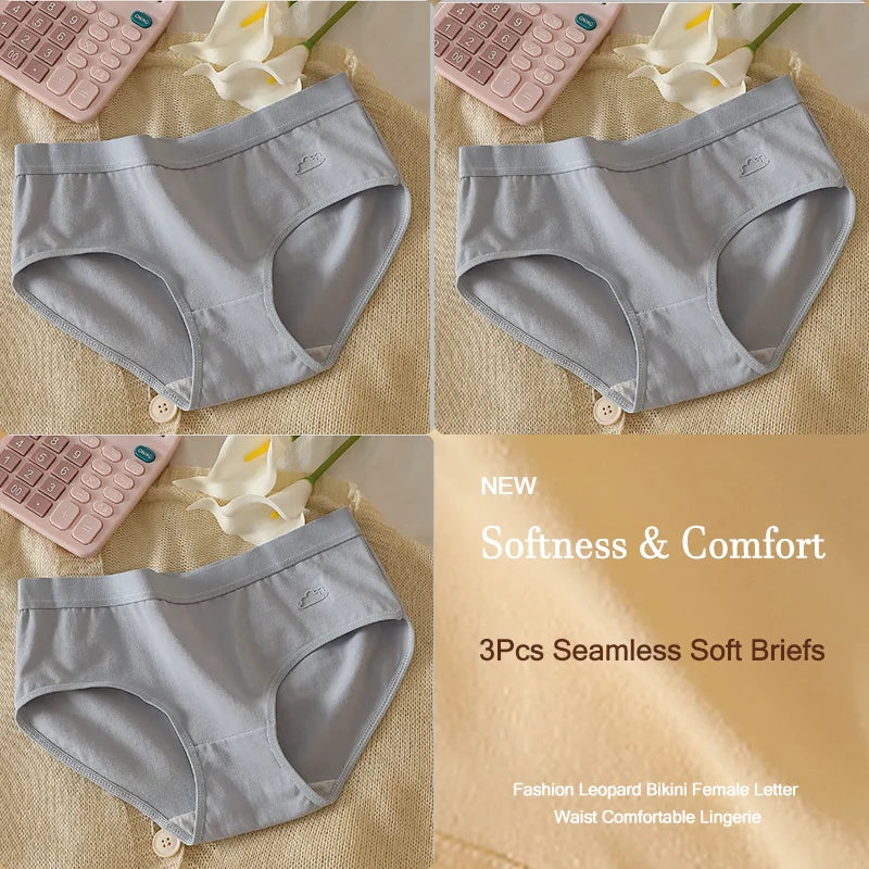 3Pcs Women's Cotton Underwear Panty Cute Sexy Panties Female Seamless Underpants Solid Color Panty Intimates Women Lingerie S-XL