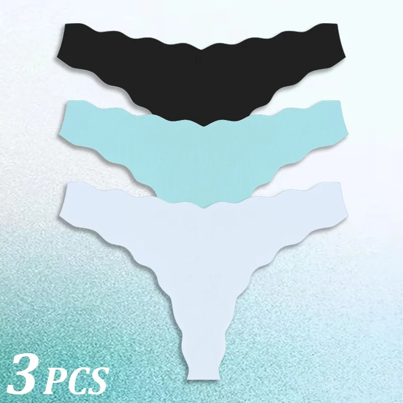 3PCS Women Seamless Panties Wavy Design Ultra-thin Panties Women Ice Silk Underwear Sexy Panty Low Waist G-string Female Solid