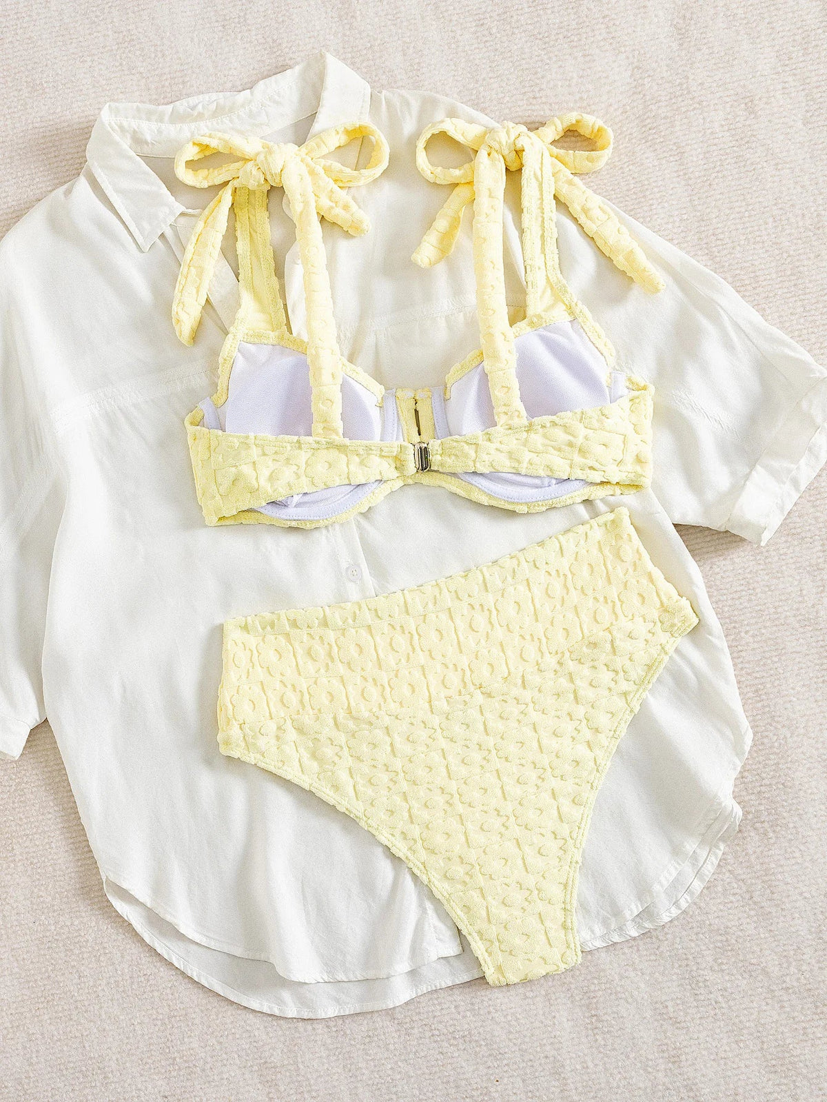 Sexy yellow bikini set 2026 women tie strap push up underwire high wiast swimsuit summer bathing suit two piece swimwear biquini