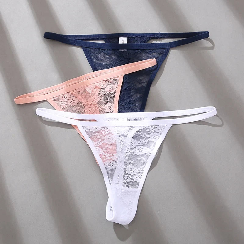 5PCS Sexy Lace Cotton Floral G-String Transparent Thong Seamless Women Low Waist Panties Underwear Solid Color Lingere Intimates