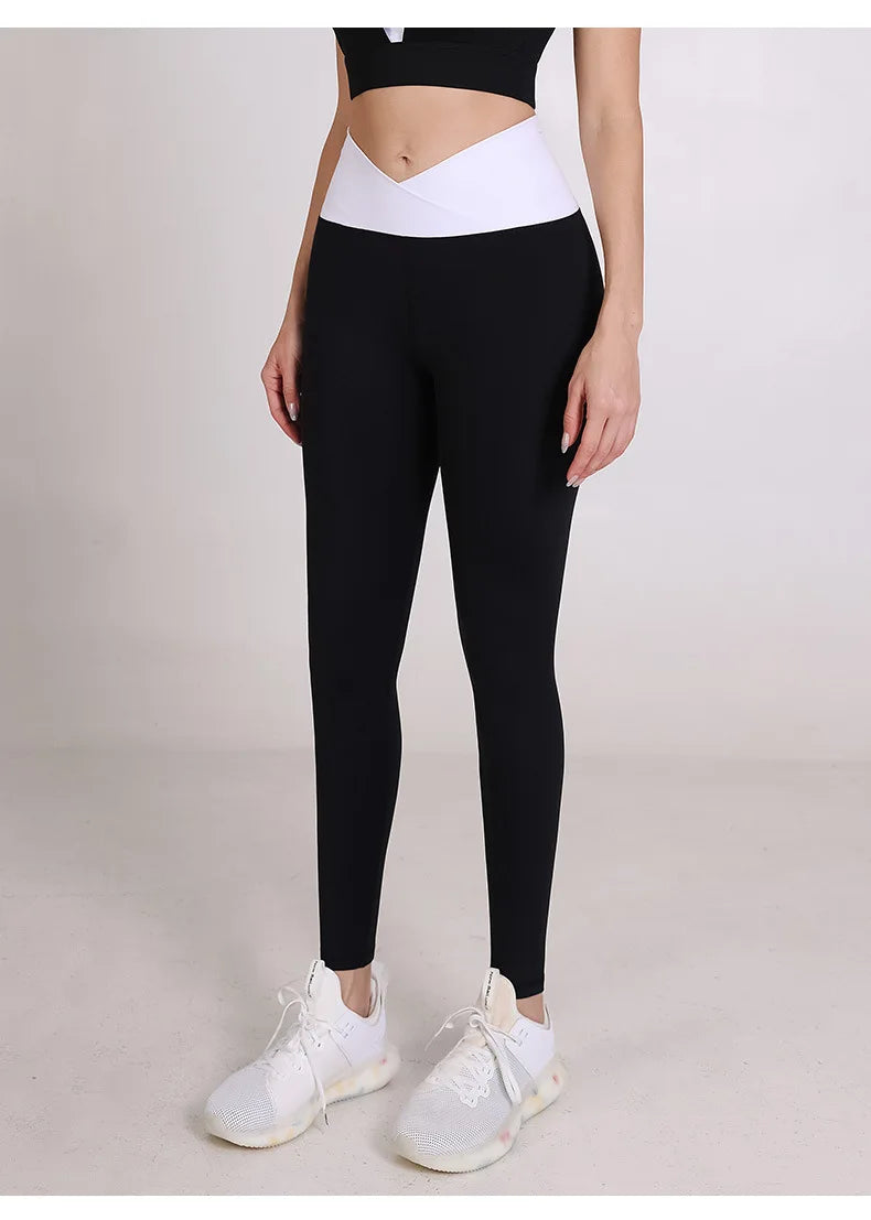 Spliced V-shaped Waist Sportwear Yoga Pants for Women 2025 Training Gym Clothes Wrap Tights Leggings Female Clothing