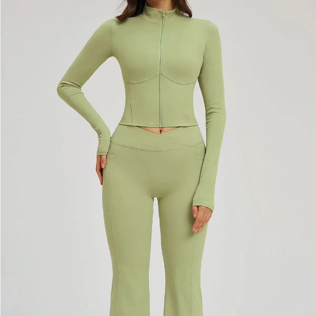 2PCS Yoga Set Gym Clothes Sportswear Seamless Women Fitness Long Sleeved Tracksuits Sports Workout Gym Flared Leggings Athletic