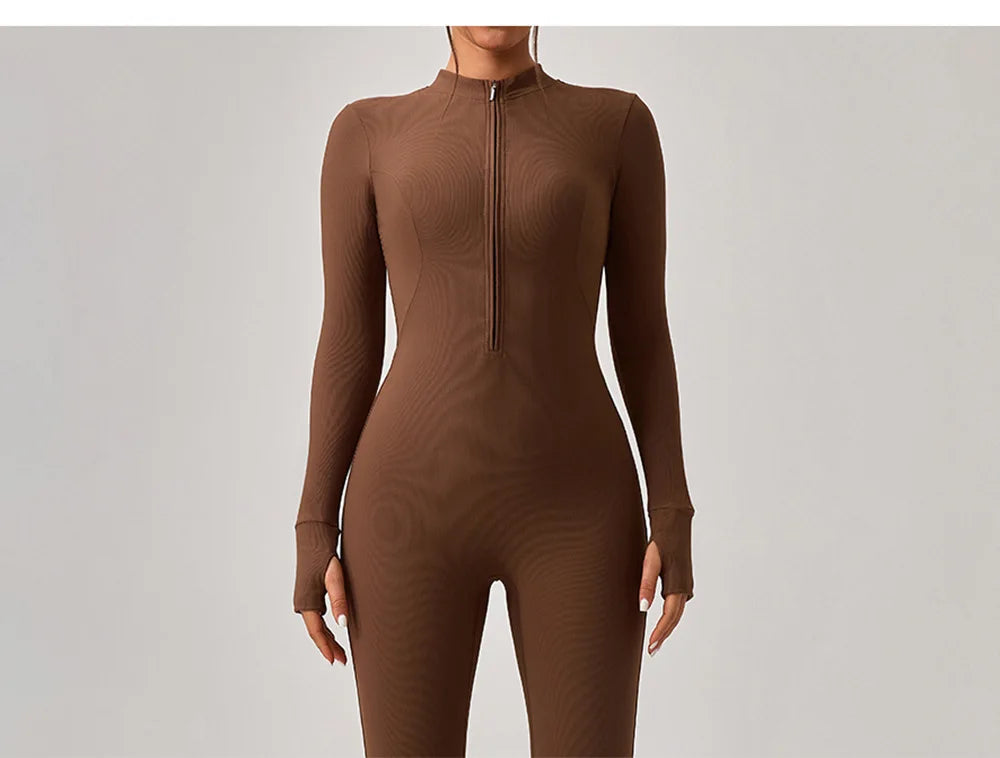 Women's Jumpsuits One-Piece Suit Yoga Set Zipper Long Sleeve Gym Push Up Workout Clothes Fitness Bodysuit Sportswear Tracksuit