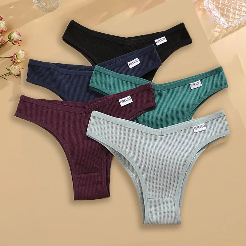 5Pcs/set Women Cotton Brazilian Panties Waffle Style S-XL Underpants Ladies Cotton Underwear Comfortable Soft Female Lingerie