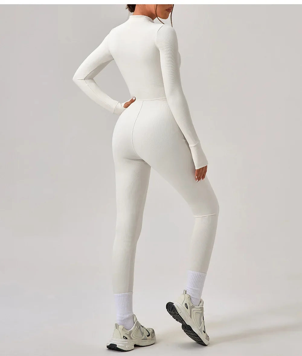 Women's Jumpsuits One-Piece Suit Yoga Set Zipper Long Sleeve Gym Push Up Workout Clothes Fitness Bodysuit Sportswear Tracksuit