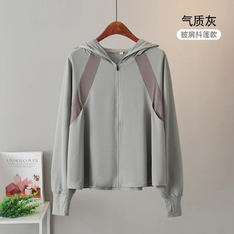 UV Protection Hooded Windbreaker Ice Silk Sun UPF 50+ UV Protection Jacket Big Brim Thin Ice Silk Sun Protection Jackets 4XL 5XL
