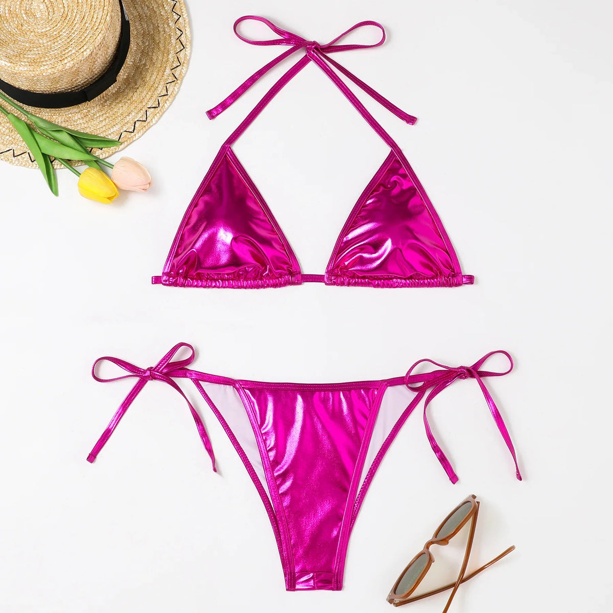 Shiny Swimwear Women Halter Bathers Bling Sequin Bikini Set Cut Out Push Up Padded Bathing Suit Thong Swimwear Glitter Biquini