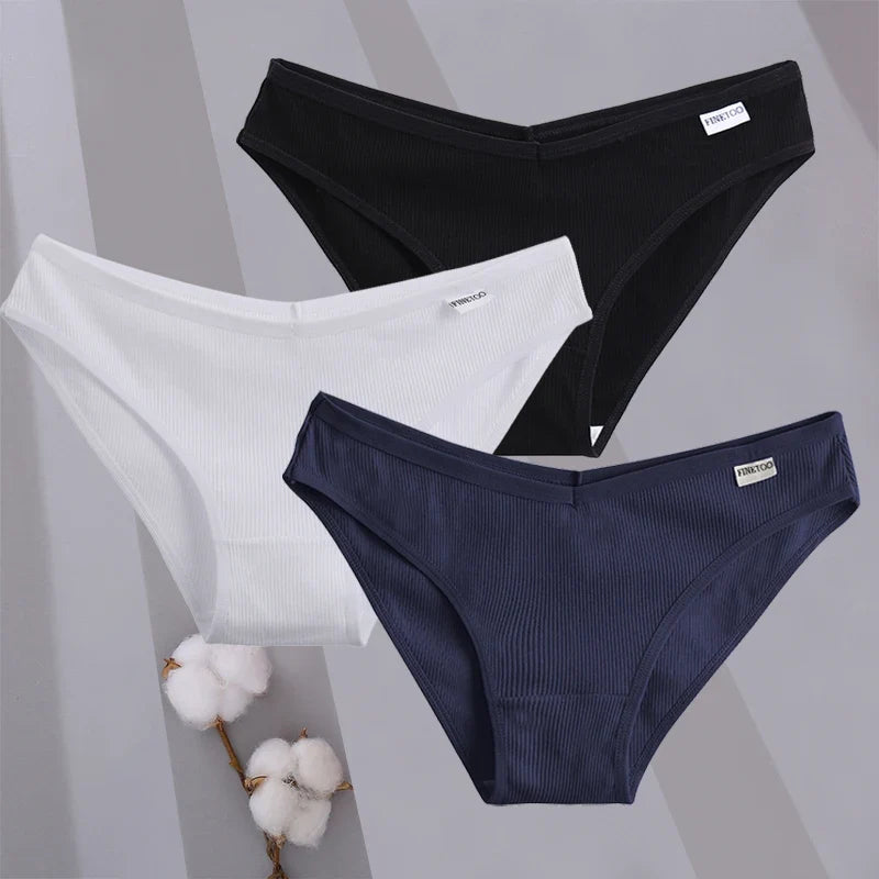 3PCS/Set Women Cotton Briefs Panties Ladies Sexy Solid Color Low Waist Underwear Female Soft Breathable Intimates Lingerie 2024
