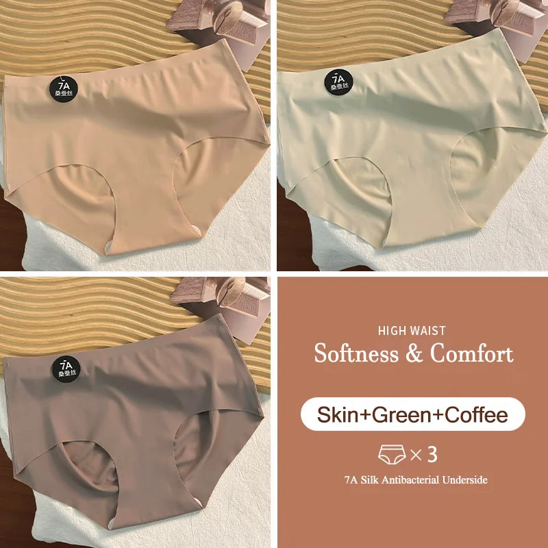 3PCS New 7A Ice Silk Waist Maillard Seamless Yoga Classic Antibacterial Crotch Simple Solid Color New Sports girl 2024 M-XL