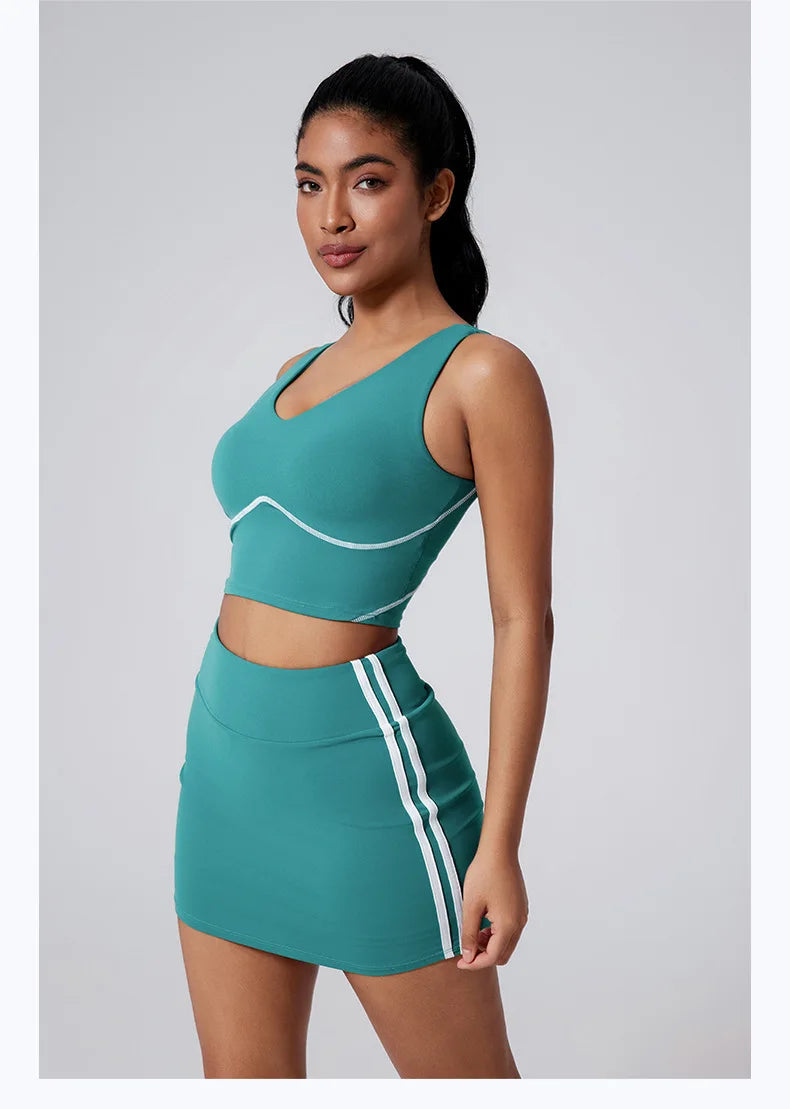 Women Vest Tank Top Tennis Suit Fitness Yoga Set Casual Outdoor Short Skirt Running Golf Gym Suit Female Breathable Sportswear