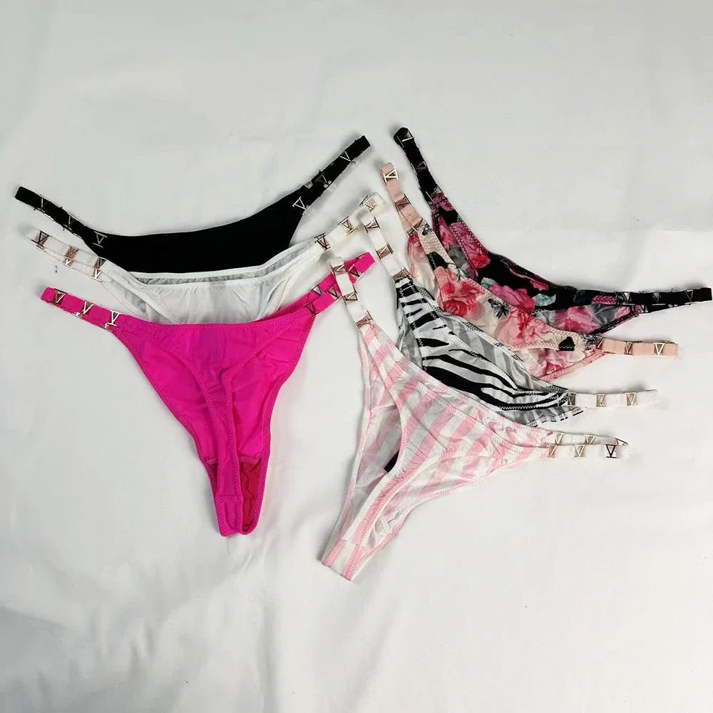 Low Rise Sexy Thong Women Underwear Briefs Seamless Panties Zebra Flower Luxury Metal Buckle G String Bikini Girls Female Panty