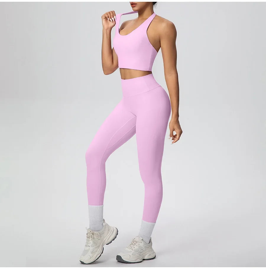 Yoga Clothing Set Women's High Waisted Leggings and Top 2 Piece Seamless Fitness Exercise Clothing Gym Sportswear Tracksuits