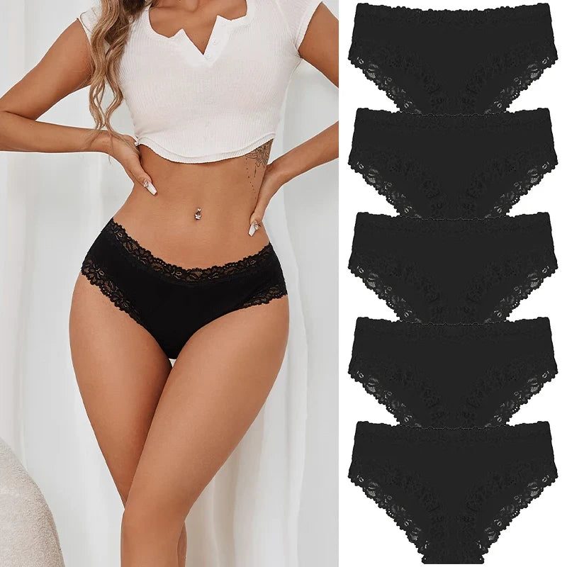 5PCS/Set Women Cotton Panties Sexy Lace Low Waist Briefs Stretch Comfortable Ladies Underwear Soft Breathable Intimate Lingerie