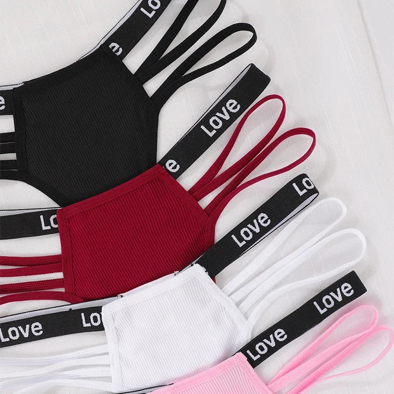 4pcs/pack Low Waist Ribbed Lady thongs Underwear Breathable Comfortable Women's G-string Letter Decor Elegant New Style Lingerie