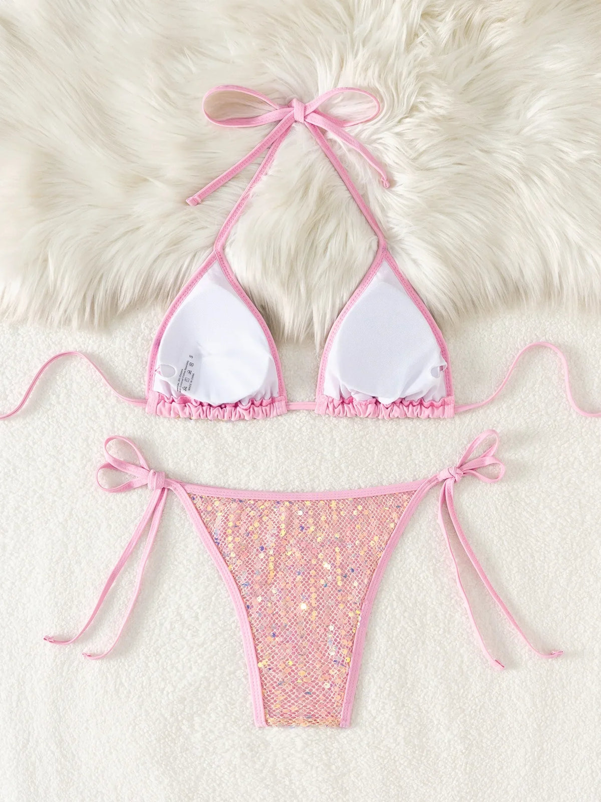 2026 Shiny Sequins Bikini Set Women's Triangle Wrapped Swimsuit Two-piece Lace-up Swimwear Sexy Micro Thong Bathing Suit Biquini