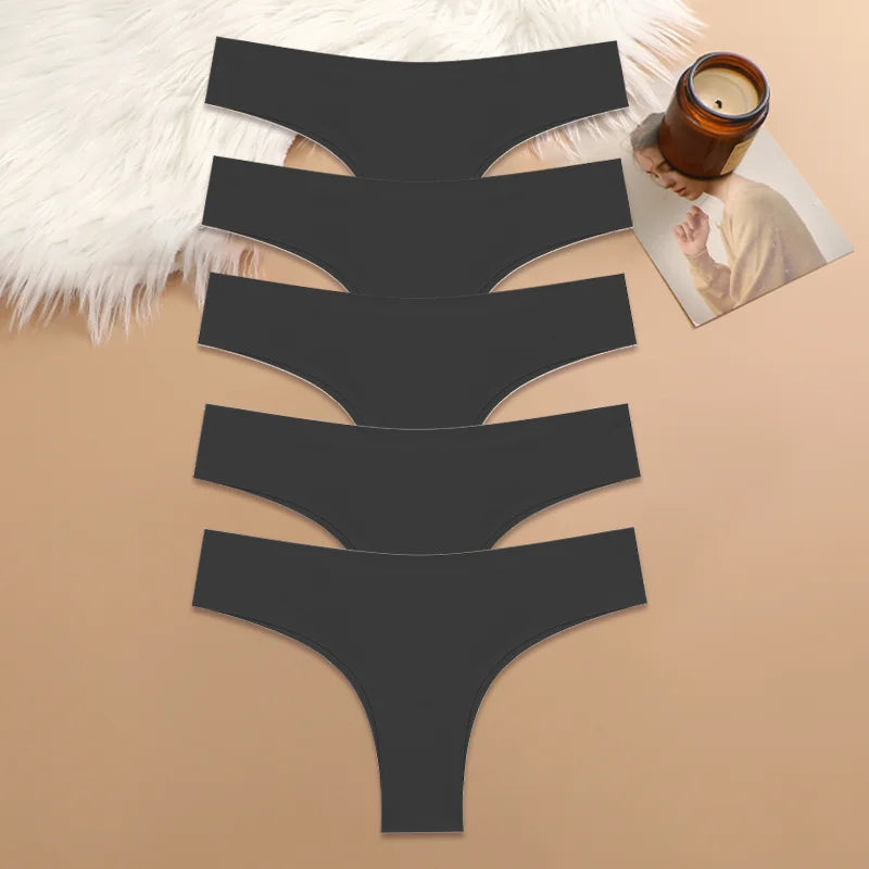 5PCS Seamless Maillard Panties Ultra-thin Brazilian panties Women Ice Silk Underwear Sexy Panty Low Waist G-string Female Solid