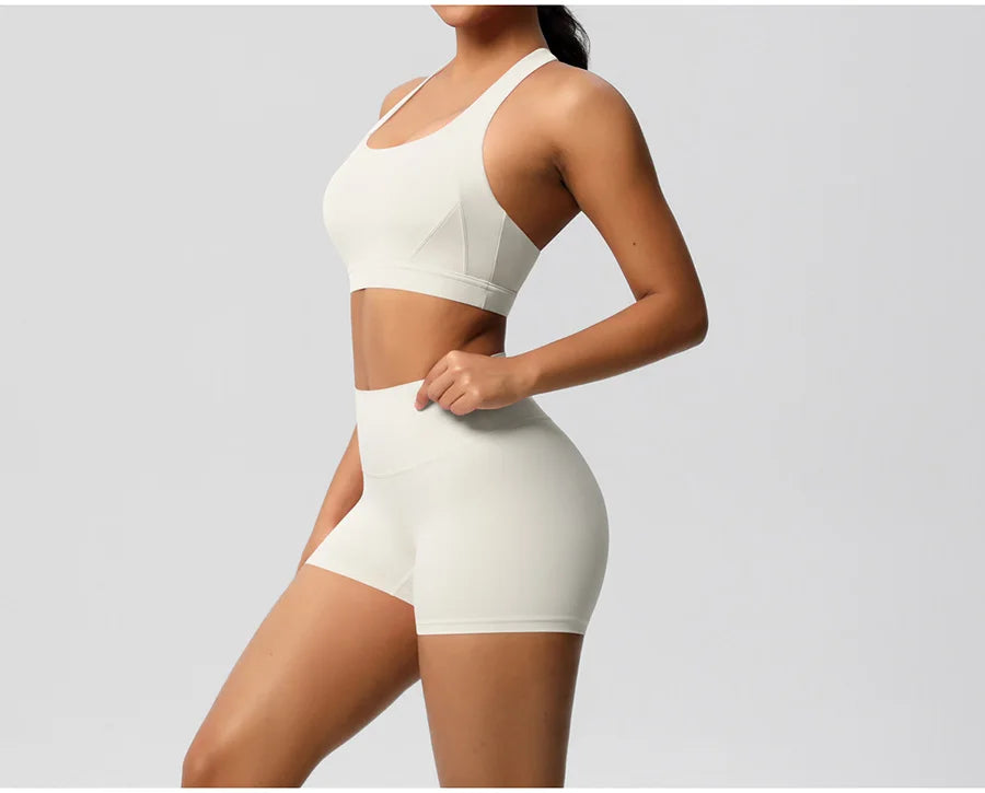 2PCS Yoga Set Women Gym Sports Suits Fitness Bra Crop Top Workout Clothes Female Athletic Wear Push Up Shorts Sportswear