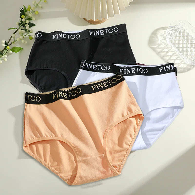 Finetoo 3Pcs Women's Seamless Cotton Briefs Women Plus SizePanties Breathable Underwear Female Low Waist Soft Lingerie S-XXL