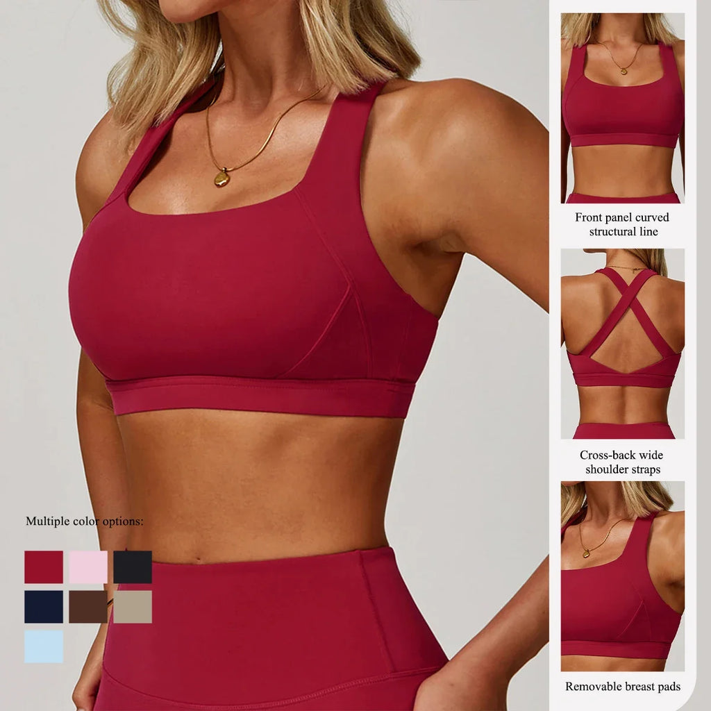 Hearuisavy Sports Bra Gym Underwear High Strength Shockproof Running Yoga Crop Top Breathable Pilates Push Up Fitness Tops Women