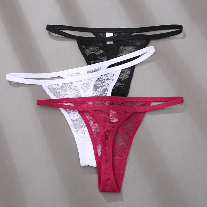 5PCS Sexy Lace Cotton Floral G-String Transparent Thong Seamless Women Low Waist Panties Underwear Solid Color Lingere Intimates