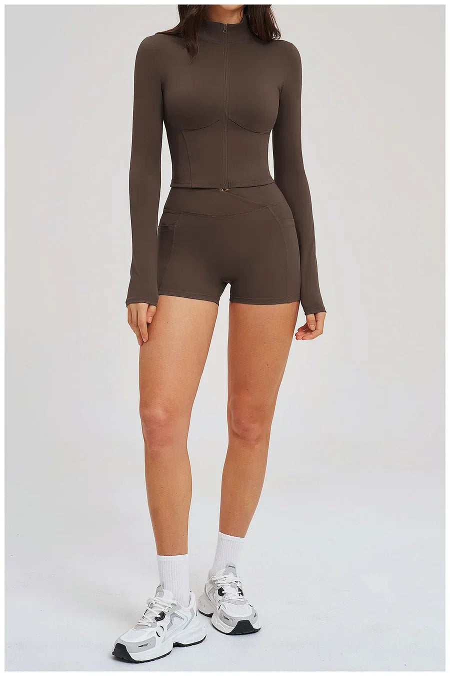 Yoga Suit Women Tracksuit Long-sleeved Jacket Shorts Suit Outfit Gym 2PCS Set Fitness Running Workout Clothes Push Up Sportswear