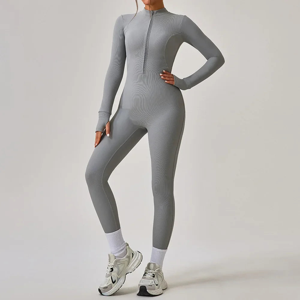 Women's Jumpsuits One-Piece Suit Yoga Set Zipper Long Sleeve Gym Push Up Workout Clothes Fitness Bodysuit Sportswear Tracksuit