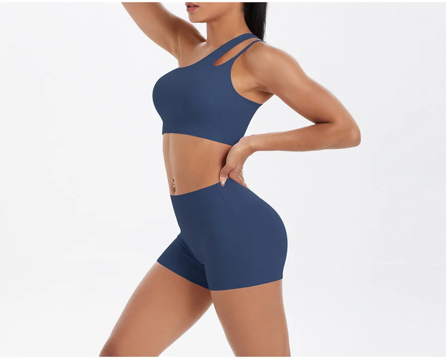 2PCS Yoga Set Women Gym Sports Suits Fitness Bra Crop Top Workout Clothes Female Athletic Wear Push Up Shorts Sportswear