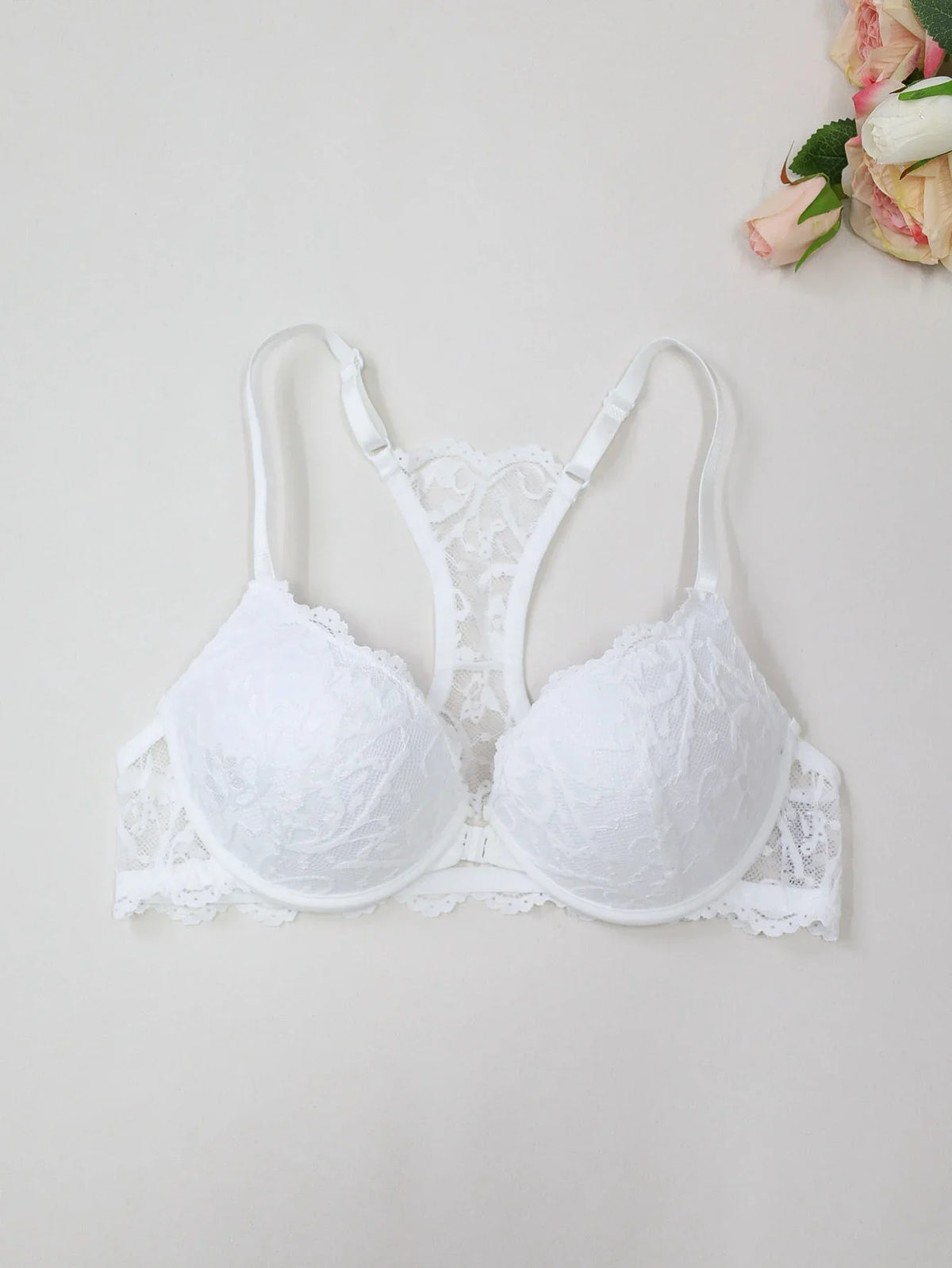 Floral Lace Women's Bra Front Clasp Padded Push up Bra Sexy Backless Underwear Trendy Women's Top