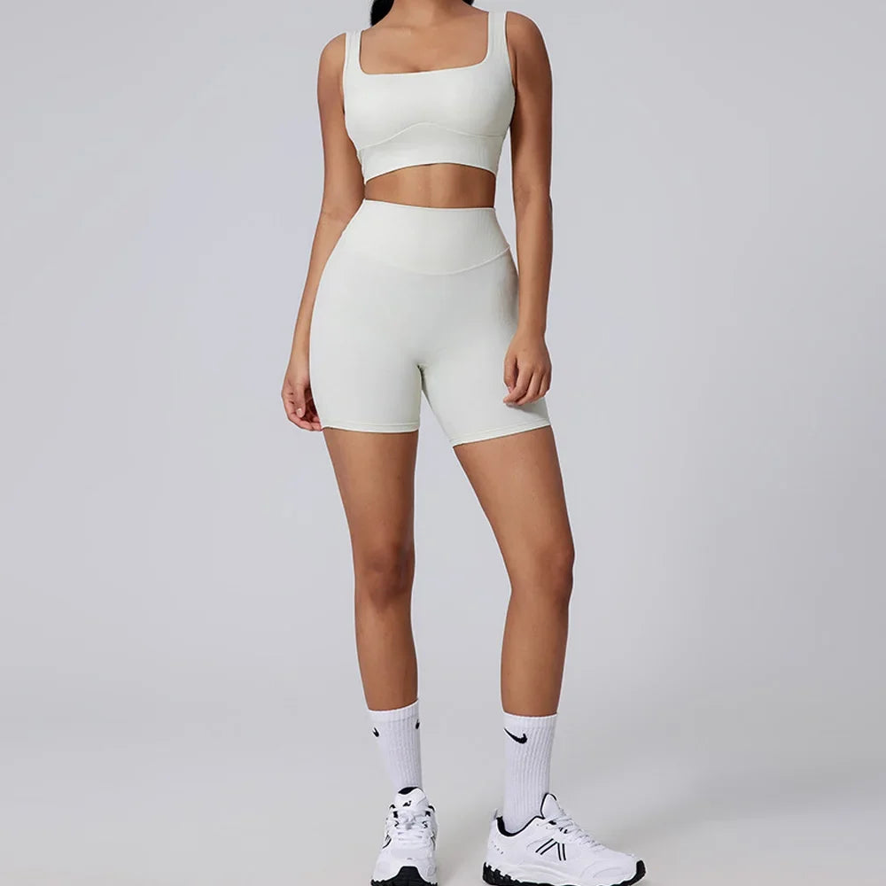 Women Yoga Suit Tracksuit Sports Bra High Waist Legging Shorts Outfit Gym Set Fitness Running Workout Clothes Push Up Sportswear