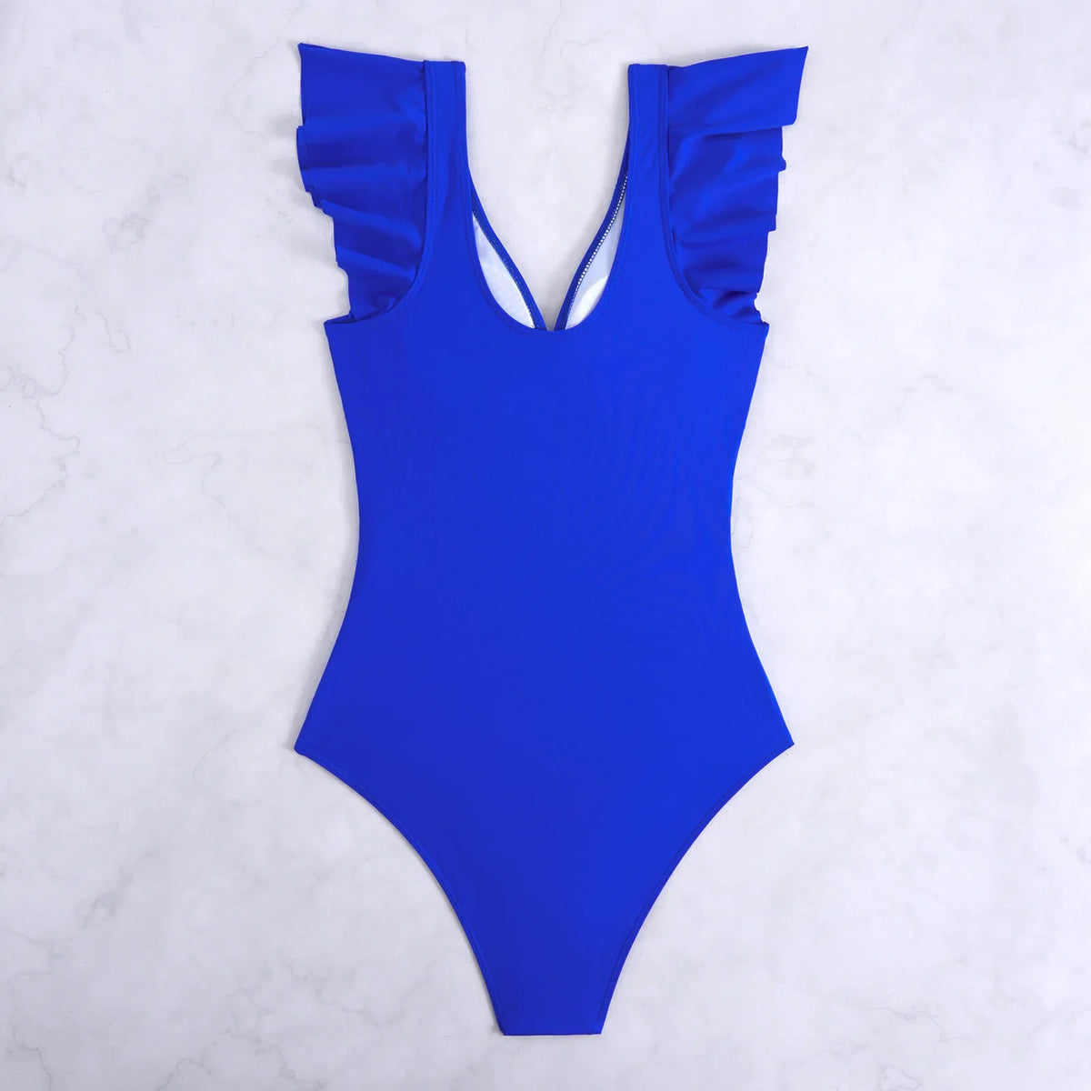 2026 Solid Women's Swimsuit Trend Tummy Control V Neck Sexy Black Bikini Ruched Bathing Suits Slim Fit Ruffle Sleeve Swimwear