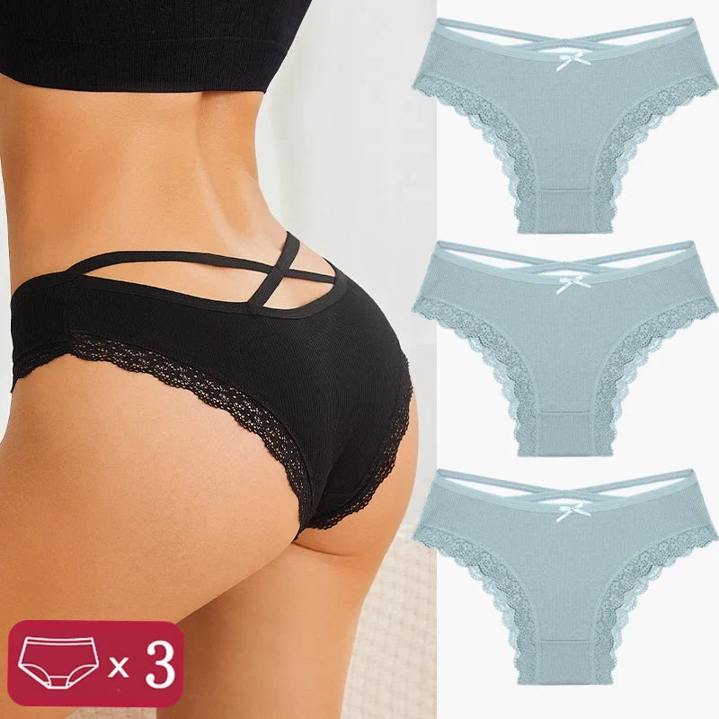 3Pcs Women Cotton Panties Seamless Hollow Sexy Design Unique Low Waist Women Panty Breathable Girl Underwear Soft Lingerie S-XL