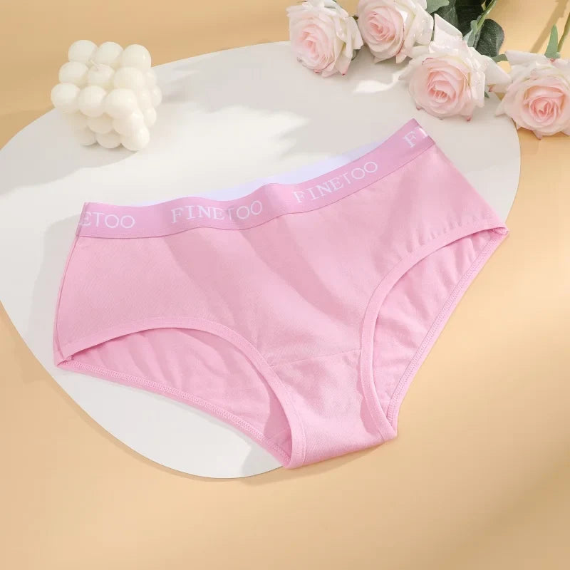 FINETOO 4Pcs Women's  Cotton Panties Sexy Breathable Low Waist  Briefs Letter Straps Underwear Soft Stretch Comfortable Lingerie