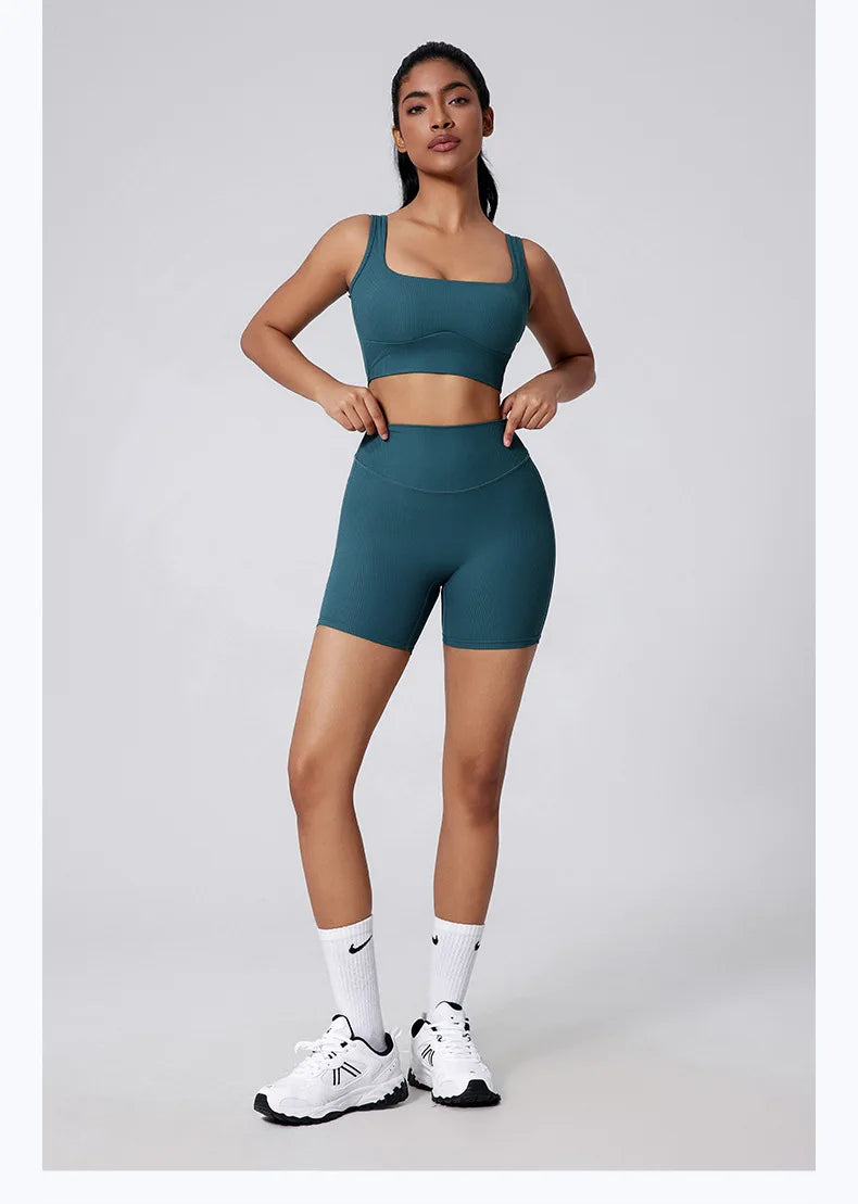 Women Yoga Suit Tracksuit Sports Bra High Waist Legging Shorts Outfit Gym Set Fitness Running Workout Clothes Push Up Sportswear