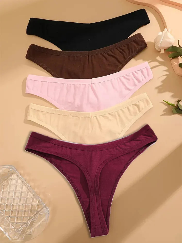 5Pcs Women Sexy Cotton Thongs Female Bikini Panties G-String Underwear Thongs Striped Panties Female Underwear T-Back Intimat
