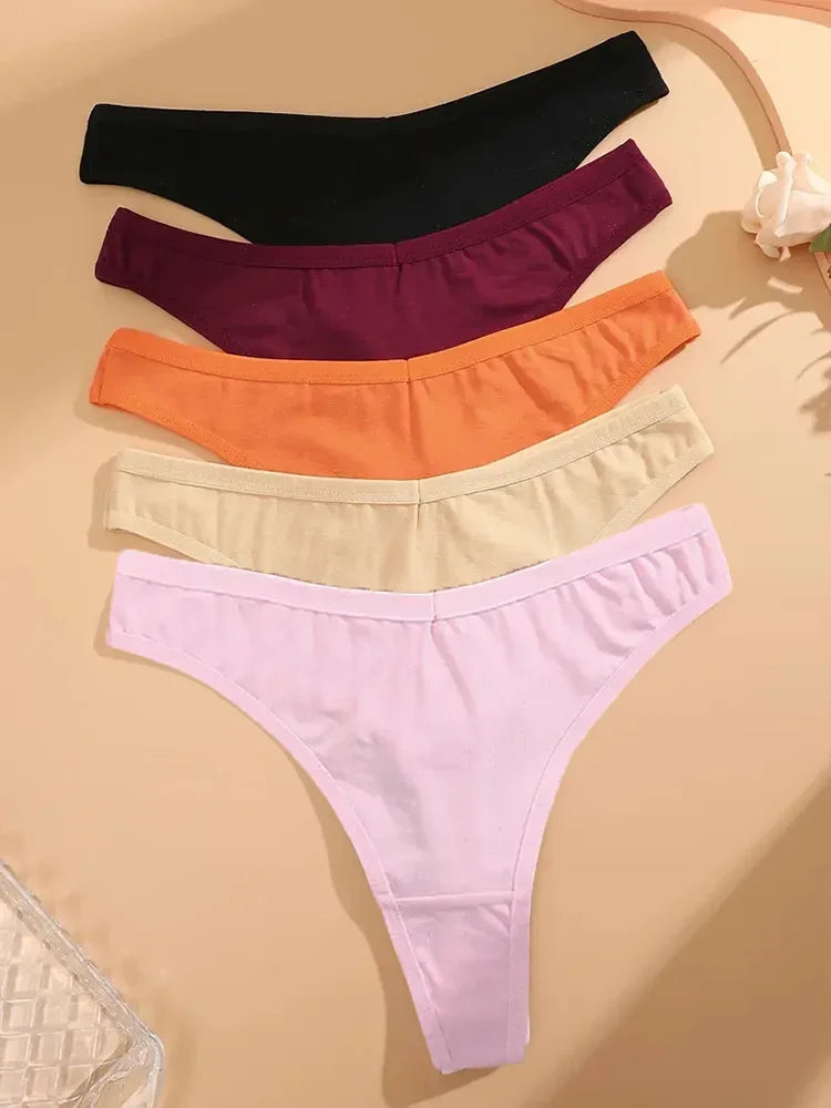 5Pcs Women Sexy Cotton Thongs Female Bikini Panties G-String Underwear Thongs Striped Panties Female Underwear T-Back Intimat