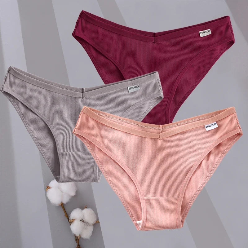 3PCS/Set Women Cotton Briefs Panties Ladies Sexy Solid Color Low Waist Underwear Female Soft Breathable Intimates Lingerie 2024