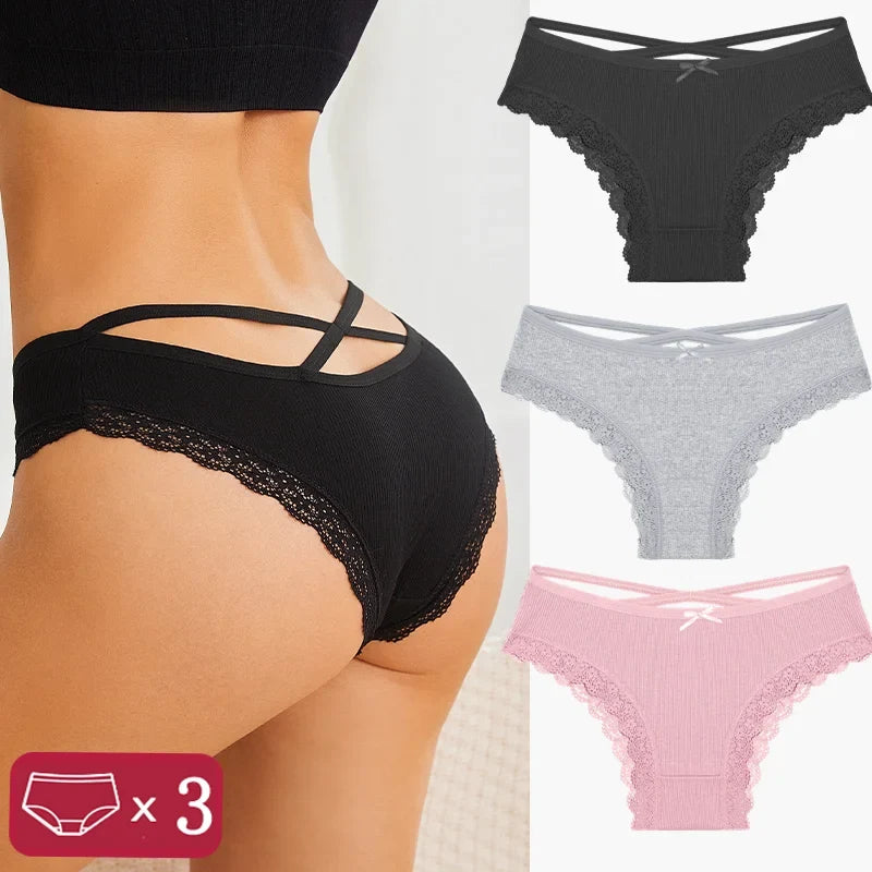 3Pcs Women Cotton Panties Seamless Hollow Sexy Design Unique Low Waist Women Panty Breathable Girl Underwear Soft Lingerie S-XL