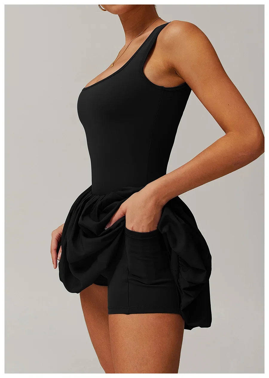 New Yoga Set Fake Two-piece Sports Dress Women's Anti Glare Yoga Jumpsuit Outdoor Running Fitness Tennis Skirt Workout Rompers