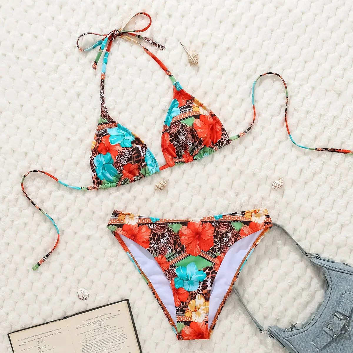2025 New Women's Black Ground White Dot Printed Swimsuit Halter Neck Low Waist Bikini Set For Summer Female Swimwear Brazilian